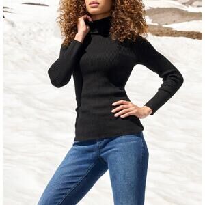Boston Proper Black Ribbed Turtleneck Sweater Fitted Extra Small